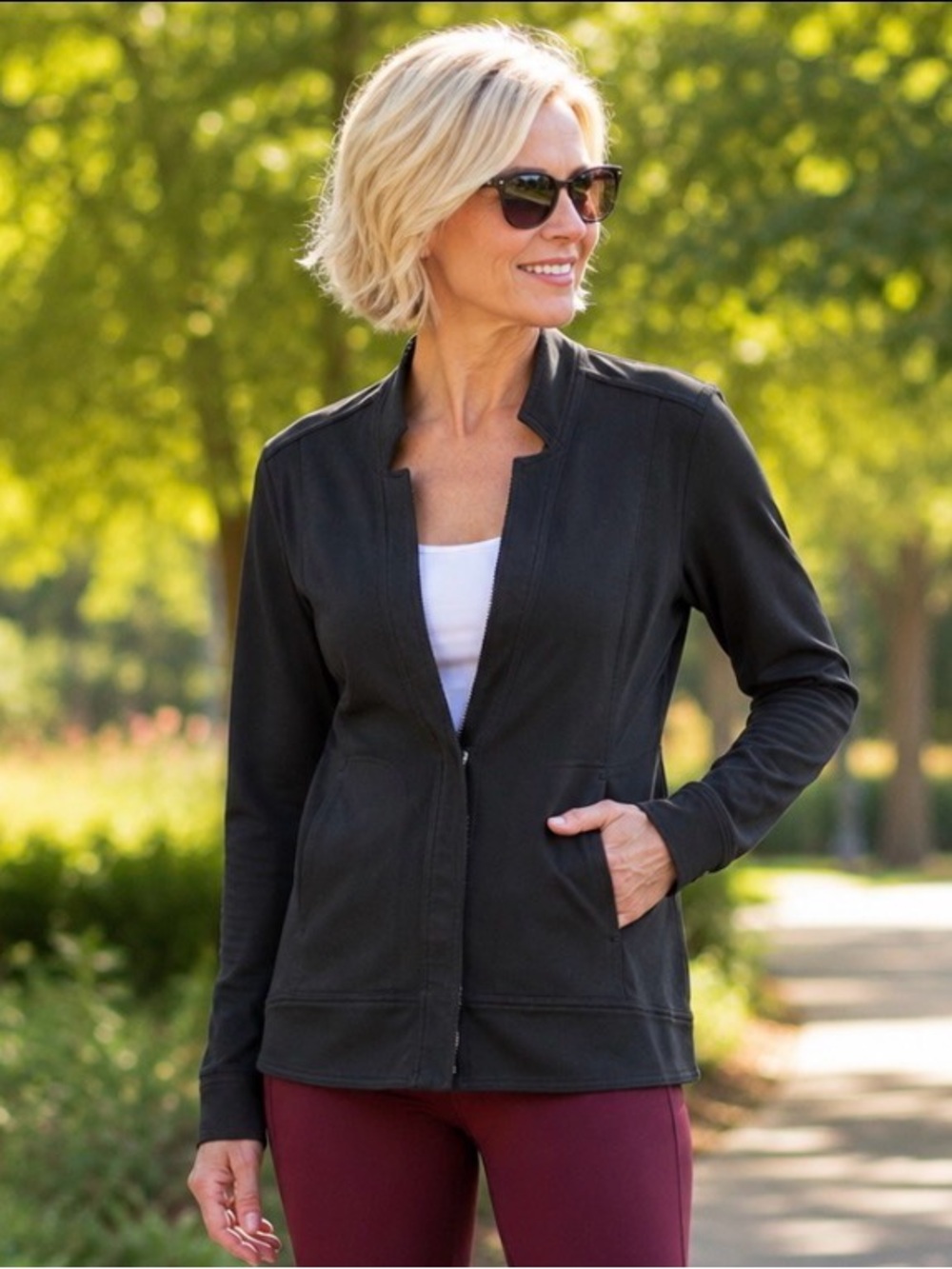 Cabi Around the Clock black knit zip with elevated details - like new